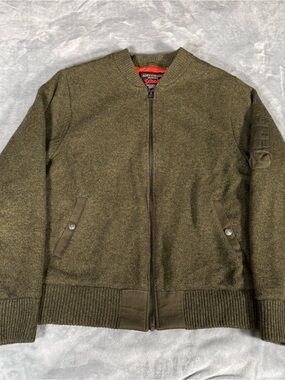 Schott NYC Military Bomber Jacket Mens L Wool Blend Knit Commando Green